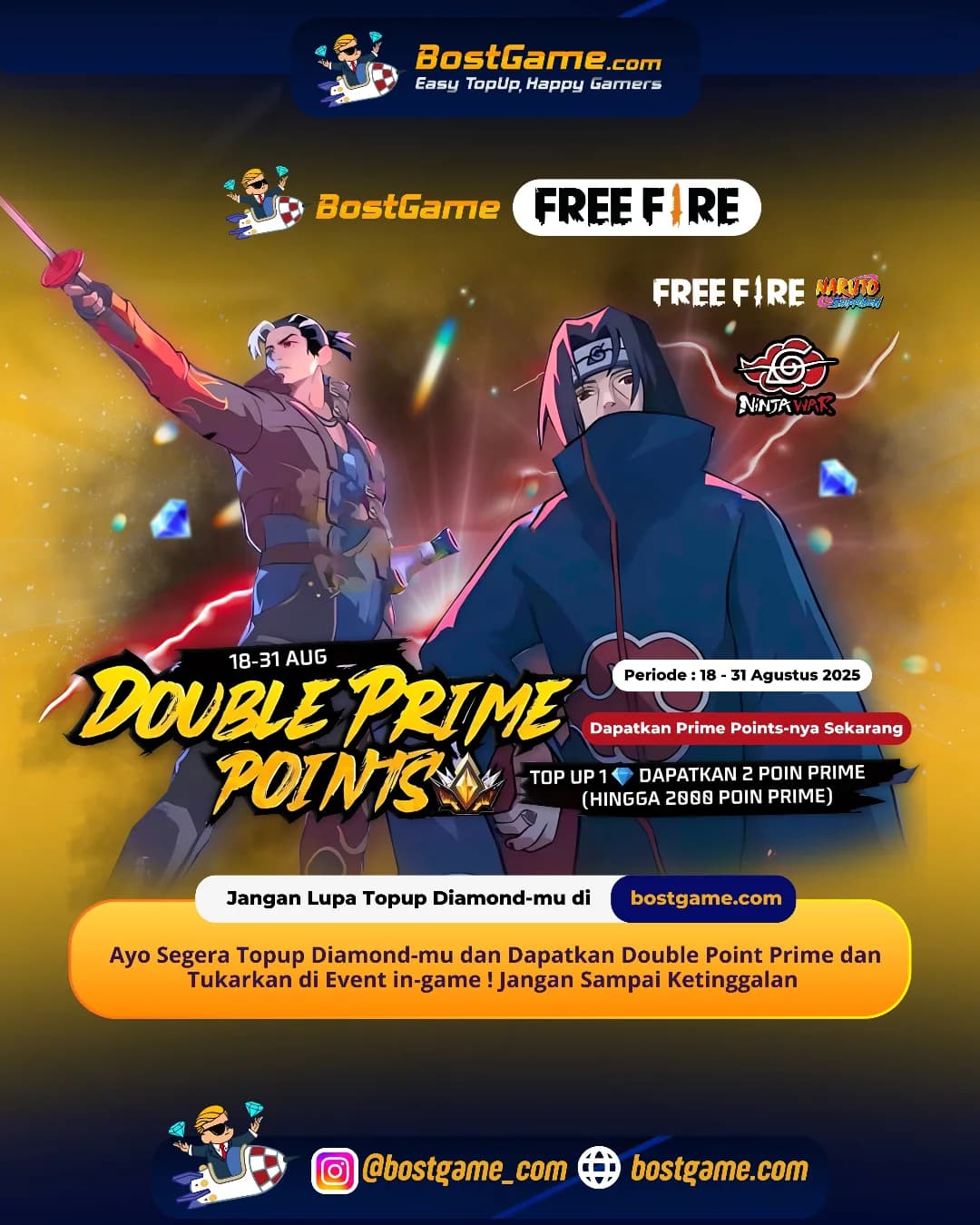 Free Fire : Event DOUBLE POINT PRIME is here! Periode: 18 β 31 Agustus 2025