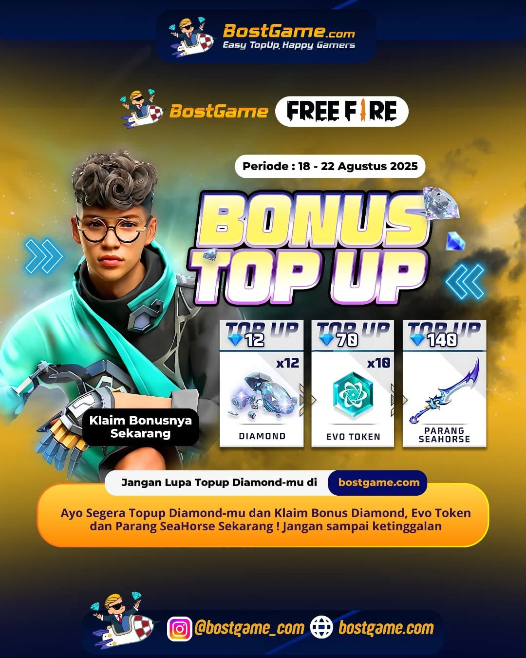 Free Fire : BONUS TOPUP IS BACK, SOBAT FF! "Periode : 18 - 22 Agustus 2025"