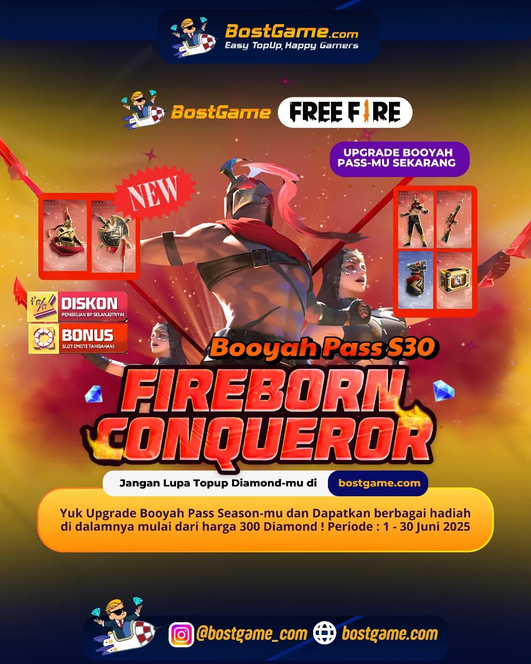 Free Fire : BOOYAH PASS SEASON 30 β FIREBORN CONQUEROR resmi hadir