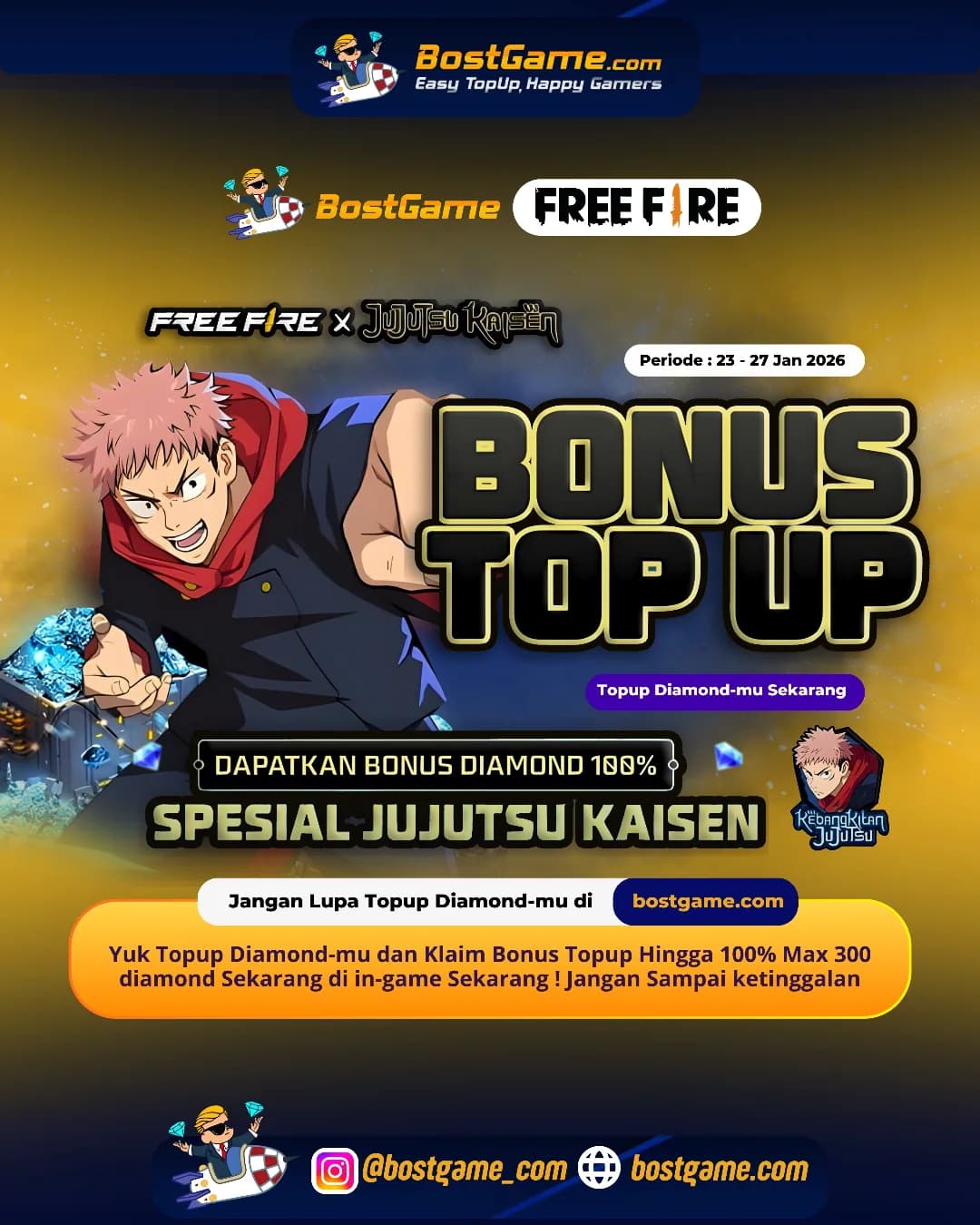 Free Fire : Event BONUS TOPUP Jujutsu Kaisen akhirnya HADIR, guyss!