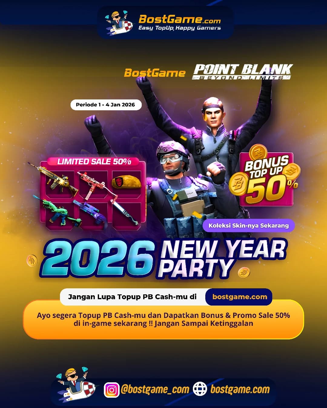 Point Blank : EVENT BONUS TOPUP NEW YEAR 2026 resmi hadir, guyss! Periode 1 β 4 Jan 2026