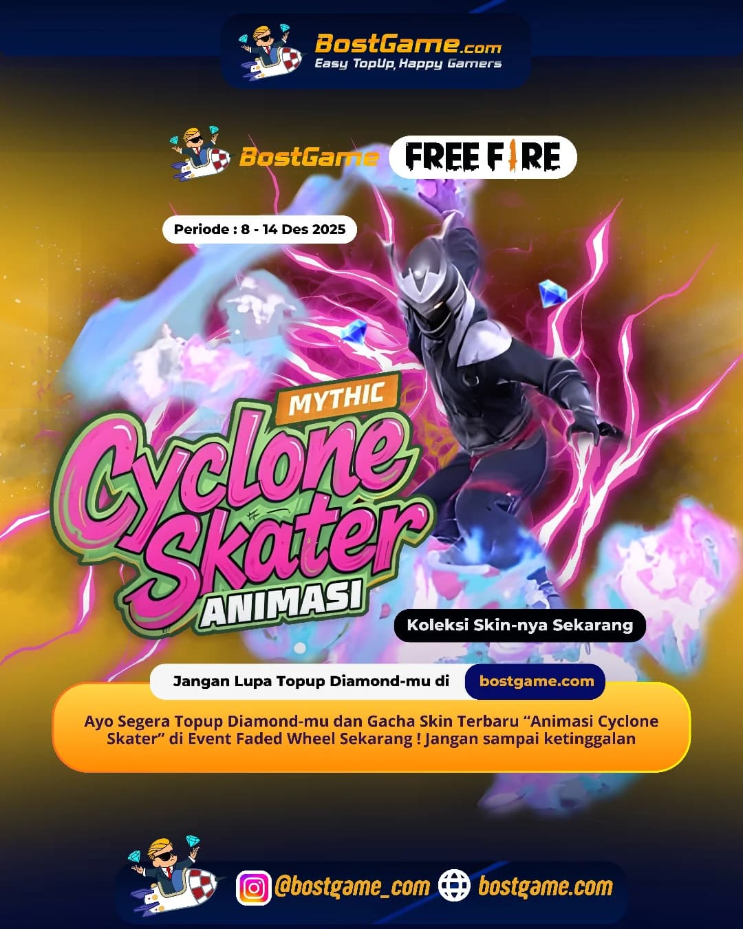 Free Fire : Skin Baru “Animasi Cyclone Skater” Resmi Mendarat, Sobat FF!