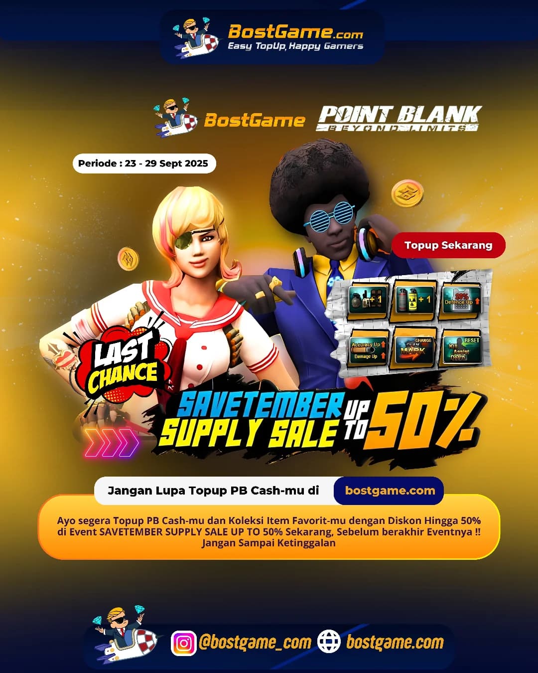 Point Blank : Last Chance Alert! SAVETEMBER SUPPLY SALE balik lagi dengan DISKON GILA sampe 50%!!
