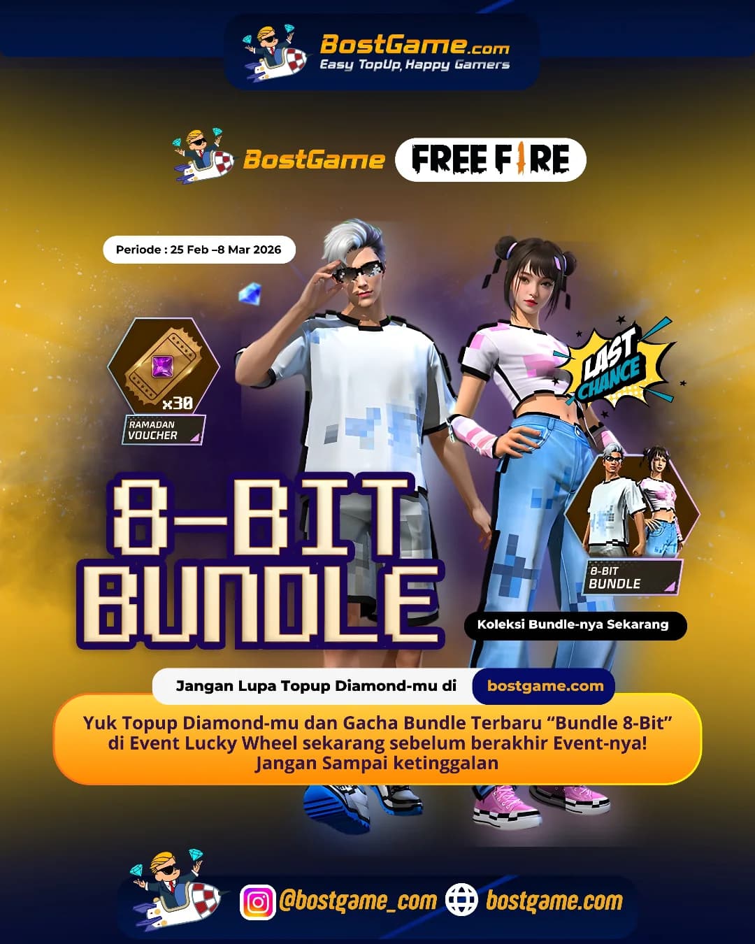 Free Fire : Hari Terakhir Event Bundle 8-Bit,Sobat FF Periode Hingga 8 Maret 2026