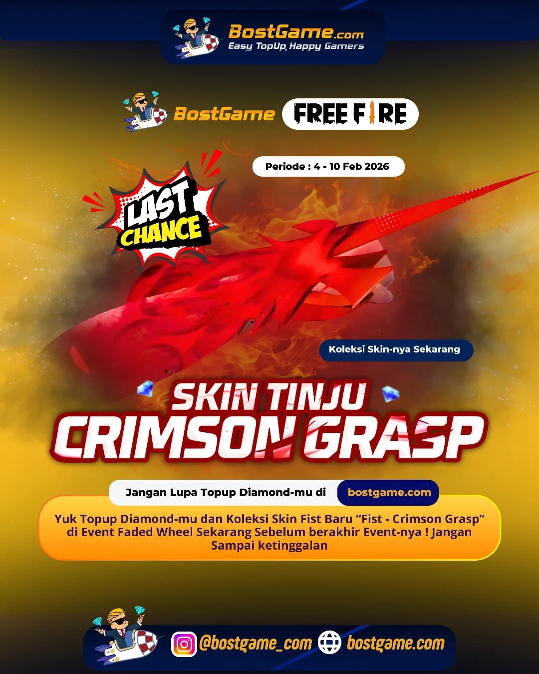 Free Fire: Hari TERAKHIR Event Skin Fist “Crimson Grasp”, Sobat FF!